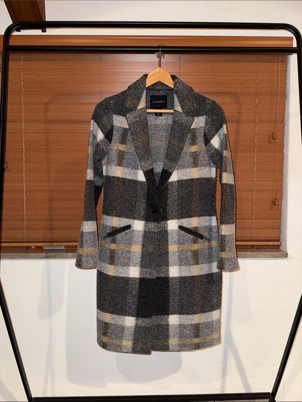 Cynthia Rowley Checked Wool-Blend Single-Button Coat - Gray